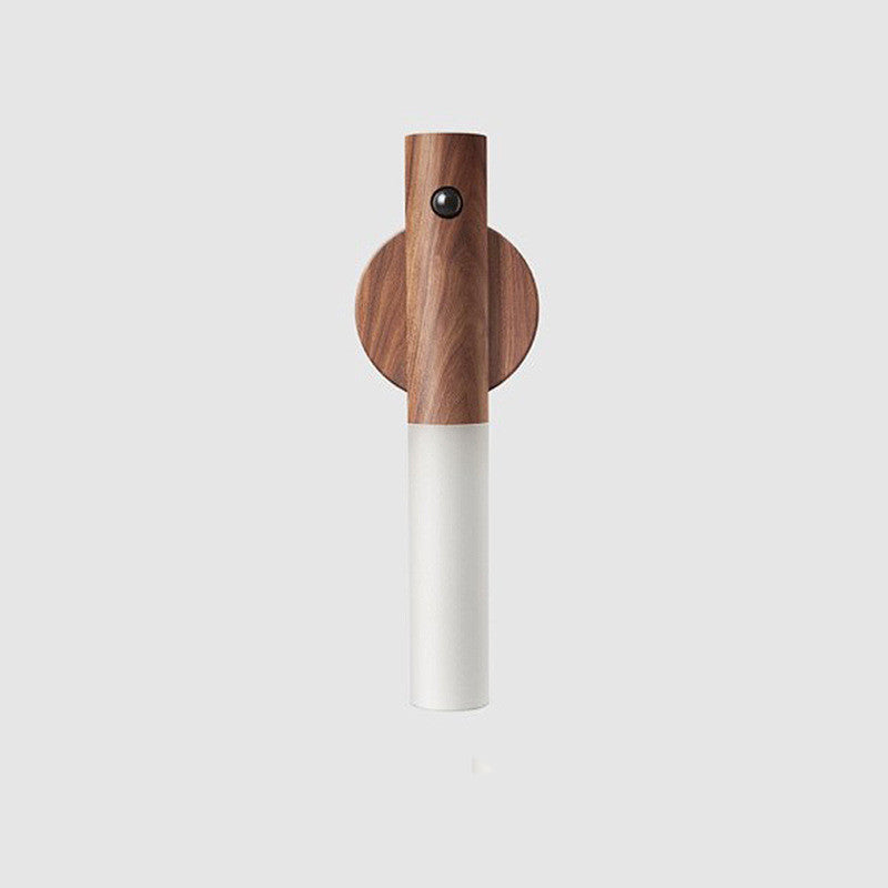 Magnetic Wooden LED Wall Light with Motion Sensor - USB Rechargeable Night Lamp