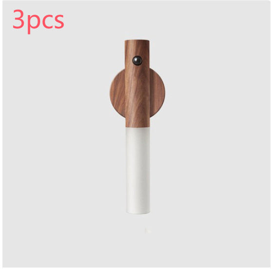 Magnetic Wooden LED Wall Light with Motion Sensor - USB Rechargeable Night Lamp