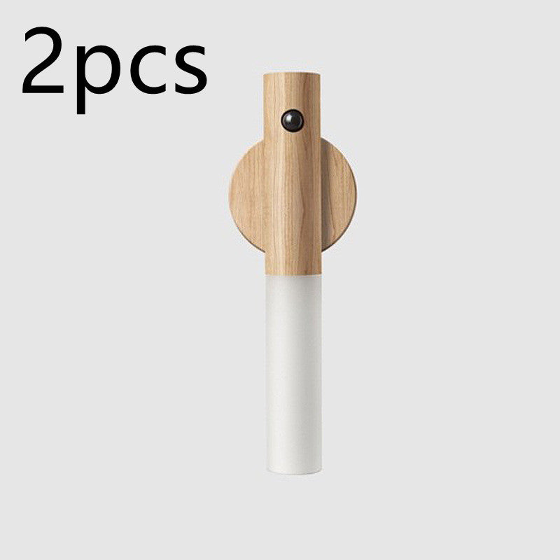 Magnetic Wooden LED Wall Light with Motion Sensor - USB Rechargeable Night Lamp