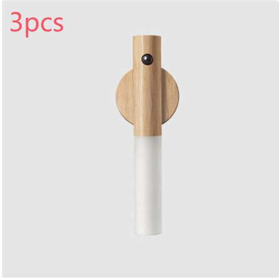Magnetic Wooden LED Wall Light with Motion Sensor - USB Rechargeable Night Lamp
