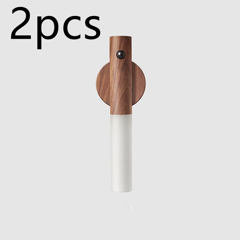 Magnetic Wooden LED Wall Light with Motion Sensor - USB Rechargeable Night Lamp