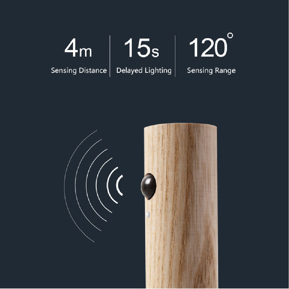 Magnetic Wooden LED Wall Light with Motion Sensor - USB Rechargeable Night Lamp