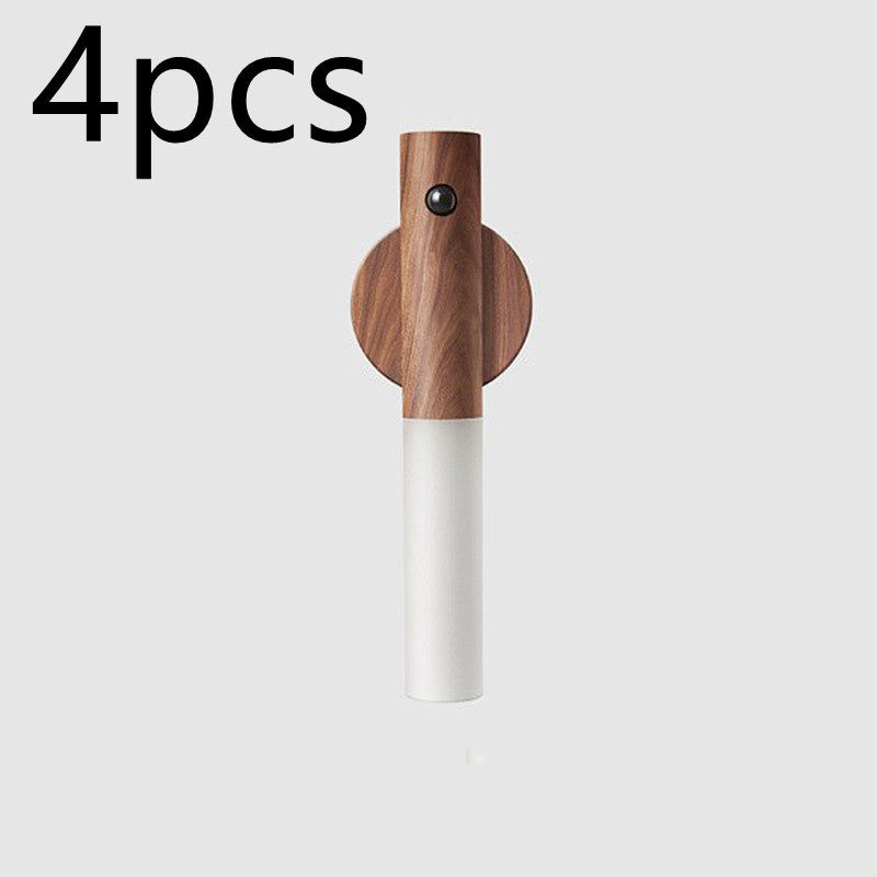 Magnetic Wooden LED Wall Light with Motion Sensor - USB Rechargeable Night Lamp