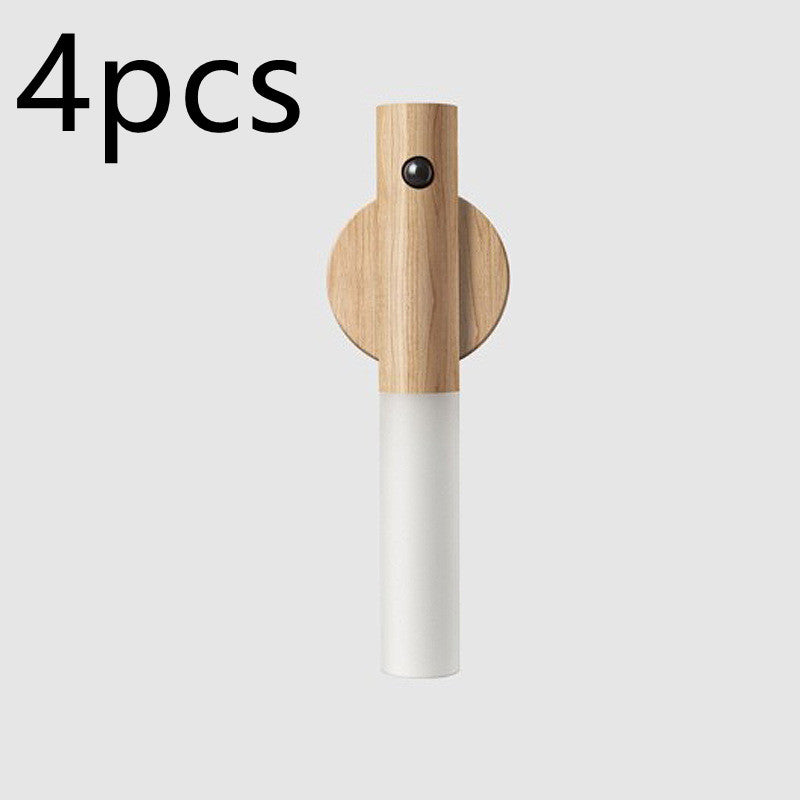 Magnetic Wooden LED Wall Light with Motion Sensor - USB Rechargeable Night Lamp