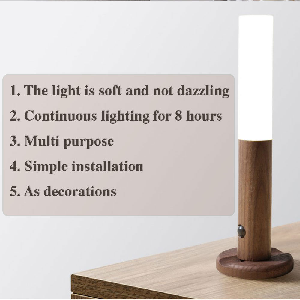 Magnetic Wooden LED Wall Light with Motion Sensor - USB Rechargeable Night Lamp
